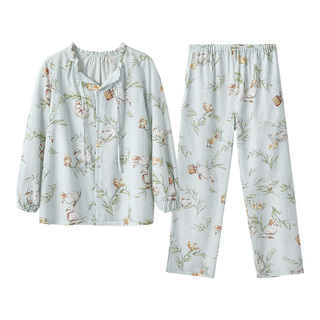 嫚熙夏季薄款牛油果纱罗月子服孕妇果纱睡衣产后哺乳家居服套装