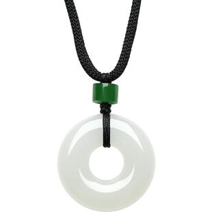 周六福和田玉吊坠平安扣玉石挂件挂绳玉坠黑绳官方正品情人节