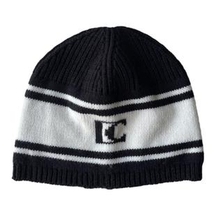 迪丽热巴同款羊毛针织帽LC黑白字母小香风毛线帽子护耳百搭冷帽冬