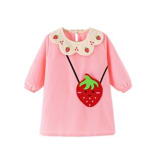 男女儿童中长款过膝防水反穿罩衣幼儿宝宝吃饭护衣大码灯芯绒长袖