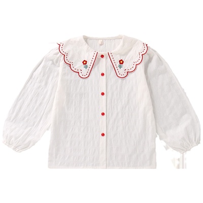 纯棉衬衫春秋女童娃娃领白衬衣