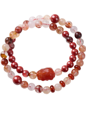 红玛瑙手链红胶花帝王砂貔貅手串