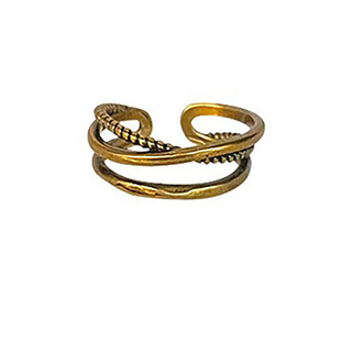 Vintage古着 复古金色冷淡风多层交叉开口戒指女朋克设计感食指环