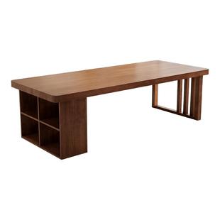 客厅大长书桌书柜一体长条桌工作台实木大板书桌家用阅读学习桌子