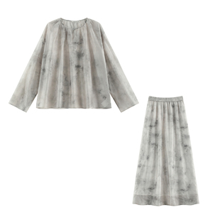 反季福利【山雾两件套】轻盈飘逸天丝干爽凉感衬衫半裙套装H196NJ