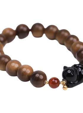 【卧花荫】18K印度老山檀手串黑棕1.0帝王紫猫咪南红单圈手链￥￥