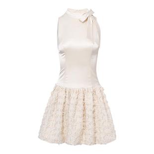 RECIT原创设计 缎面蝴蝶结系带背心连衣裙女冬季小香风无袖蓬蓬裙