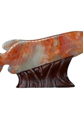 源帝朝延红花冰玉金龙鱼客厅摆件