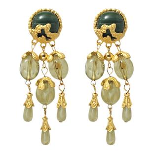 中古vintage港风长流苏耳环女复古宫廷风耳钉夸张气质高级感耳饰