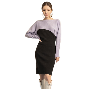 MelindaLi 秋冬气质拼接设计感针织连衣裙女