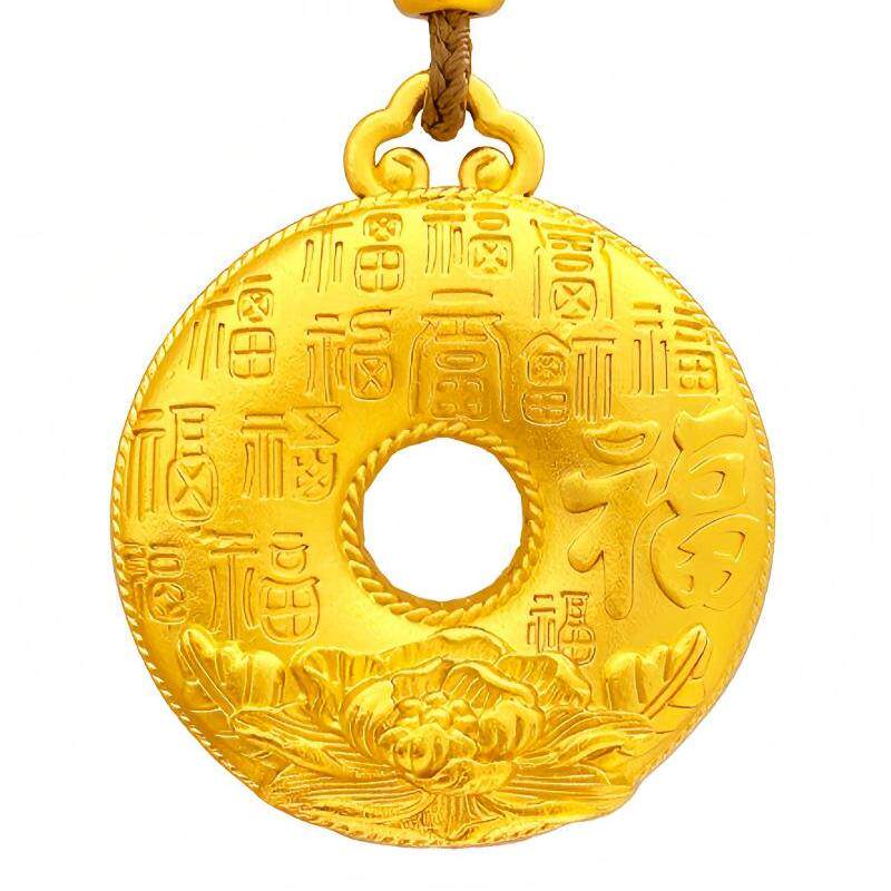 金店同款平安扣越南沙金牡丹花百福镂空吊坠民族风设计感编绳项链