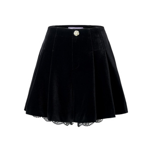 MAXRIENY法式复古收腰A型丝绒短裤25秋款蕾丝拼接伞摆高腰裙裤女