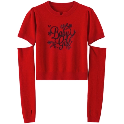 【100%绵羊毛】BANANA BABY2026年春新款甜美刺绣毛衣女可拆卸袖