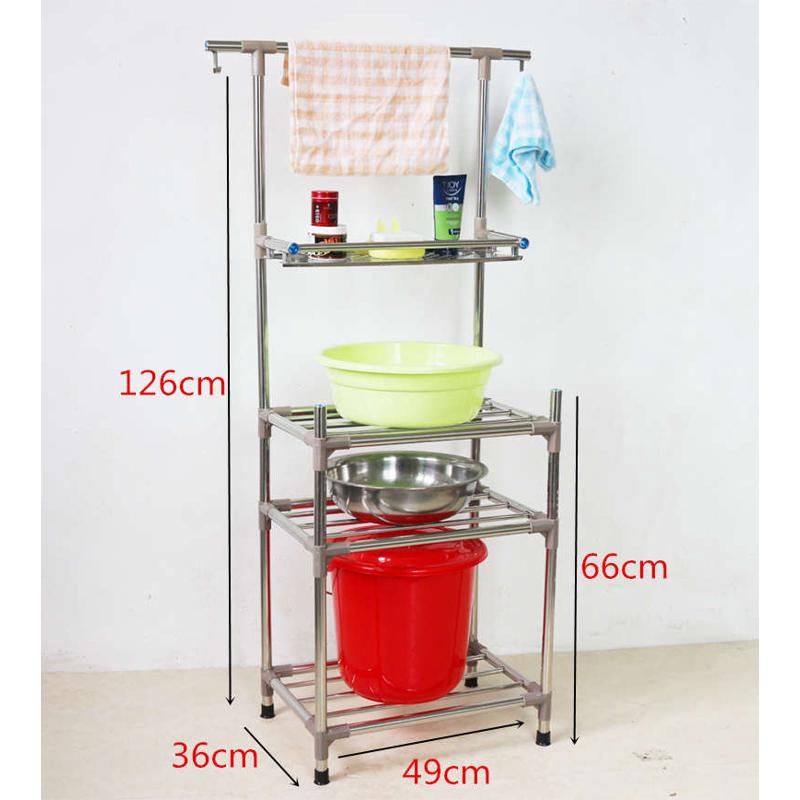 福家禧不锈钢多层脸盆架洗手间落地四角架厨房卫生间置物架收纳
