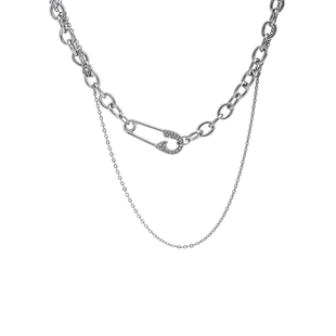 银色回形针毛衣链女双层甜酷钛钢别针项链小众嘻哈锁骨链颈链配饰