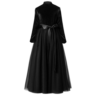 女童黑色秋冬丝绒圣诞晚礼服元旦乐团比赛演出服洋气钢琴演奏礼服