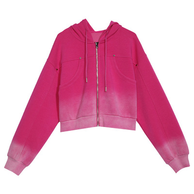 拓谷辣妹渐变色连帽拉链开衫卫衣