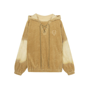 INXXAPYD 渐变色灯芯绒卫衣外套男连帽绑带潮流帽衫无性别