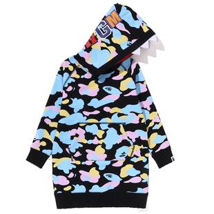 BAPE童装春夏糖果迷彩图案鲨鱼连帽长款卫衣裙335004K