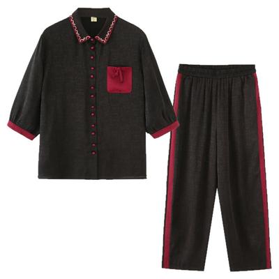 香云纱妈妈两件套女夏季新款大码