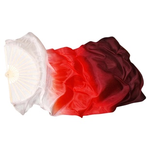 扇子舞蹈扇真丝长飘酒红渐变长绸扇天地龙鳞古典舞跳舞表演出专用