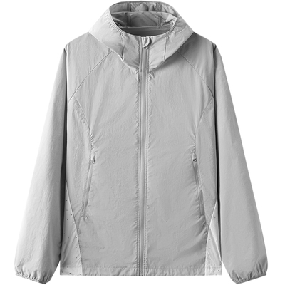 gxg.jeans男装 浅灰色撞色拼接户外宽松连帽夹克外套男 25夏新款