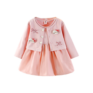 女童连衣裙春装2026新款洋气儿童公主裙套装周岁礼服春秋宝宝裙子