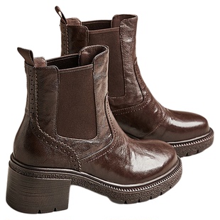 MILLIE'S/妙丽厚底切尔西靴女冬季款加绒保暖短筒靴真皮显瘦皮靴