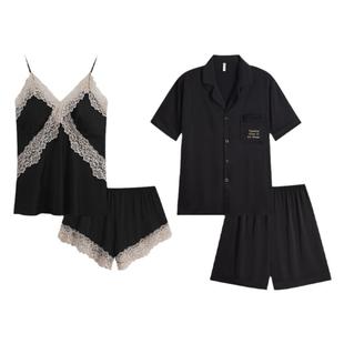 乐姿梦情侣睡衣春夏冰丝2026年新款女性感吊带短裤家居服男士套装