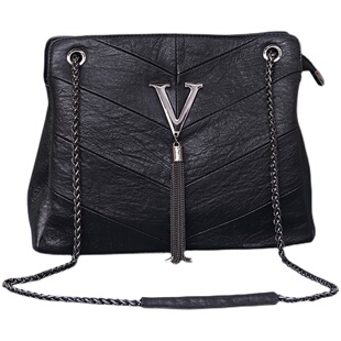 OULUYA欧美潮流洋气质休闲软皮链条多口袋多隔层次单肩斜挎包大包