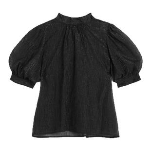 日本直邮日潮 GRL 杨柳闪光雪纺蝴蝶结泡泡袖衬衫日系上衣 TG629