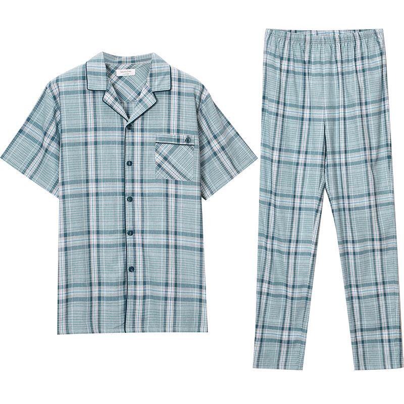 秋鹿男士格子简约休闲夏天家居服