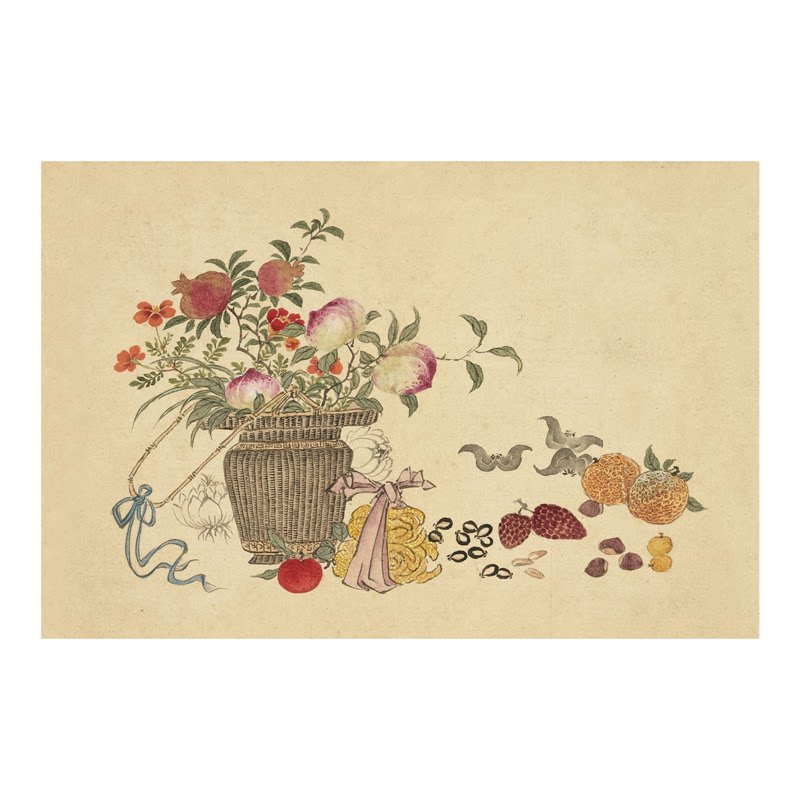 清董诰韶景册平安清供复制品花鸟画临摹画稿新中式餐厅挂画装饰画