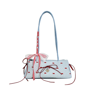 甜美蝴蝶结腋下包包女2025新款潮时尚波点帆布包小众单肩手提包