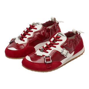 章若楠同款|SUGARSU酥履26款红色德训休闲轻运动拼色芭蕾阿甘鞋女