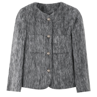 MB MindBridge百家好2024女士小香风圆领羽绒服冬季新款毛呢外套