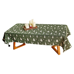 圣诞风桌布氛围感轻奢刺绣餐桌台布长方形茶几布书桌棉麻田园盖布