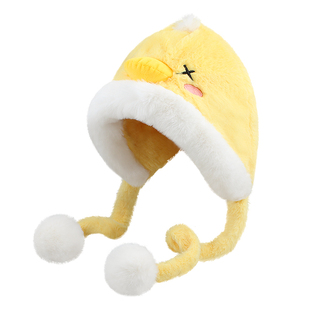 ROUIIEFAO可爱小黄鸭毛绒绒帽子女冬季保暖加厚防寒护耳雷锋帽潮