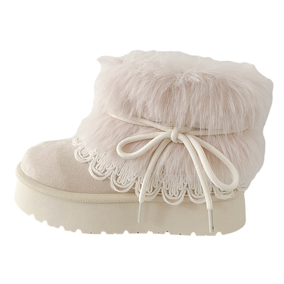 可拆卸圣诞帽毛毛保暖短靴雪地靴