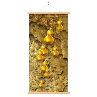 新中式葫芦麋鹿挂画福禄双全入户招财玄关装饰画五福临门过道壁画