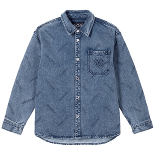 BOYLONDON春季衬衫logo压花潮牌痞帅牛仔长袖衬衫外套N48009