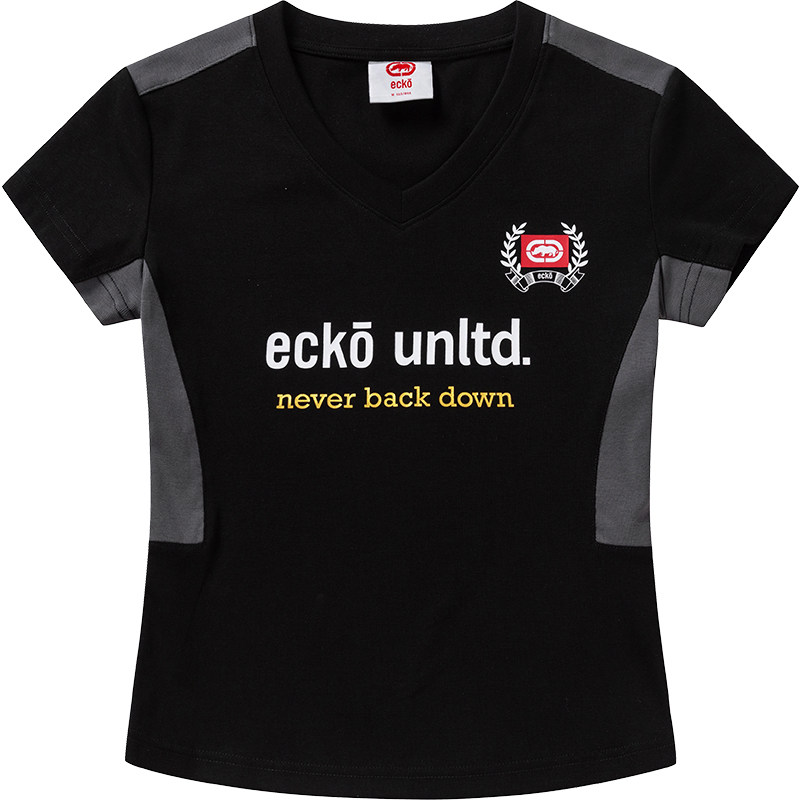 ecko红犀牛辣妹V领撞色短袖t恤