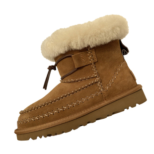 冬季外穿纯羊毛皮毛一体雪地靴女翻毛领加绒加厚保暖东北棉鞋真皮