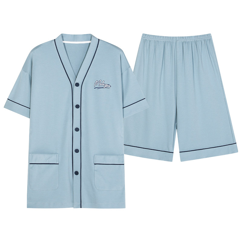 睡衣套装男士夏大码短袖开衫和服