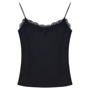MULVAN 轻甜少女 蕾丝拼接吊带背心外穿女修身短款内搭无袖上衣