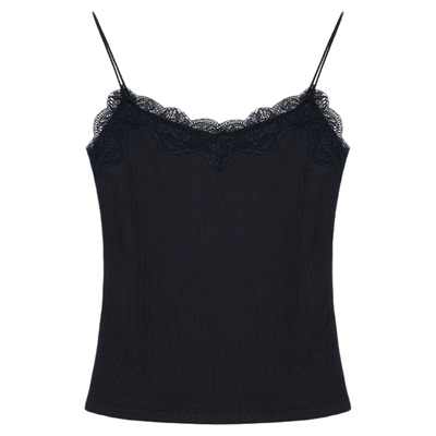 MULVAN 轻甜少女 蕾丝拼接吊带背心外穿女修身短款内搭无袖上衣