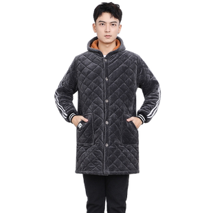 冬季罩衣男大人加绒加厚厨房长袖围裙三层保暖成人工作服外套女士