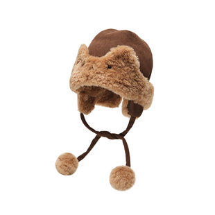 大头围兔耳麂皮绒雷锋帽女冬季加厚护耳帽显脸小保暖防寒套头帽子