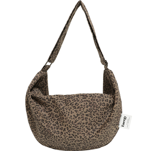 EHOOO韩国小众潮牌豹纹帆布包大容量带拉链慵懒松弛感包包斜挎包