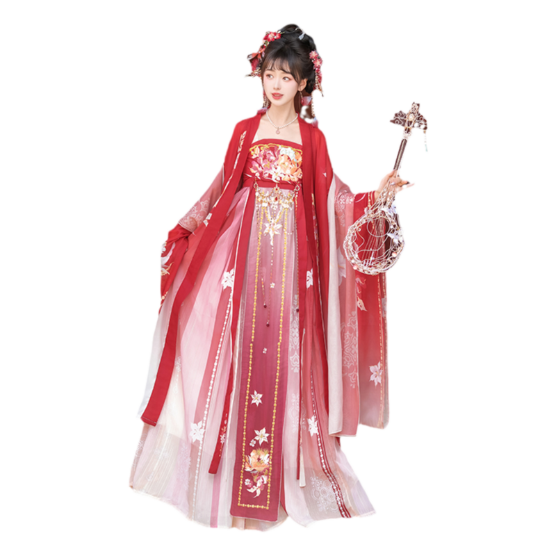 寻春涧原创诃子裙汉服女2024新款秋季改良红色仙气唐制大袖衫古装